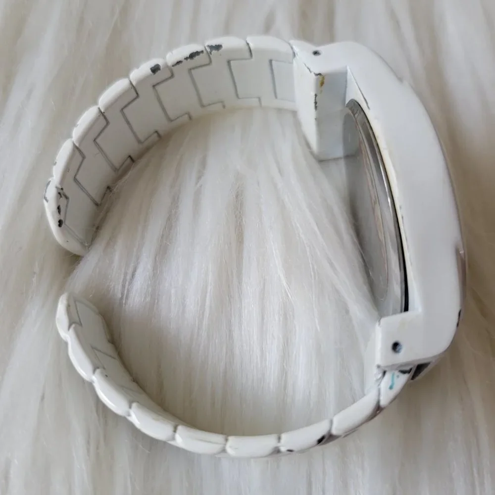Geneva Platinum Brand White Cuff Bracelet Watch